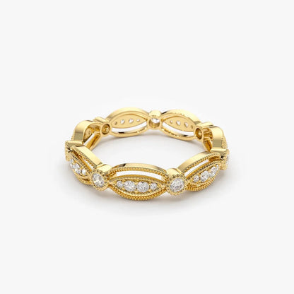 14k Gold 0.35ctw Round Diamond Micro Prong Art Deco Vintage Eternity Wedding Ring
