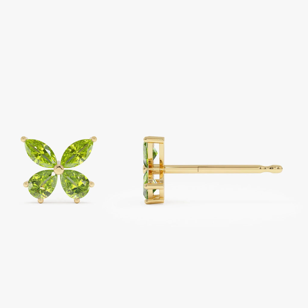 14K Solid Gold Marquise and Pear Cut Peridot Butterfly Stud Earrings 1.40ctw