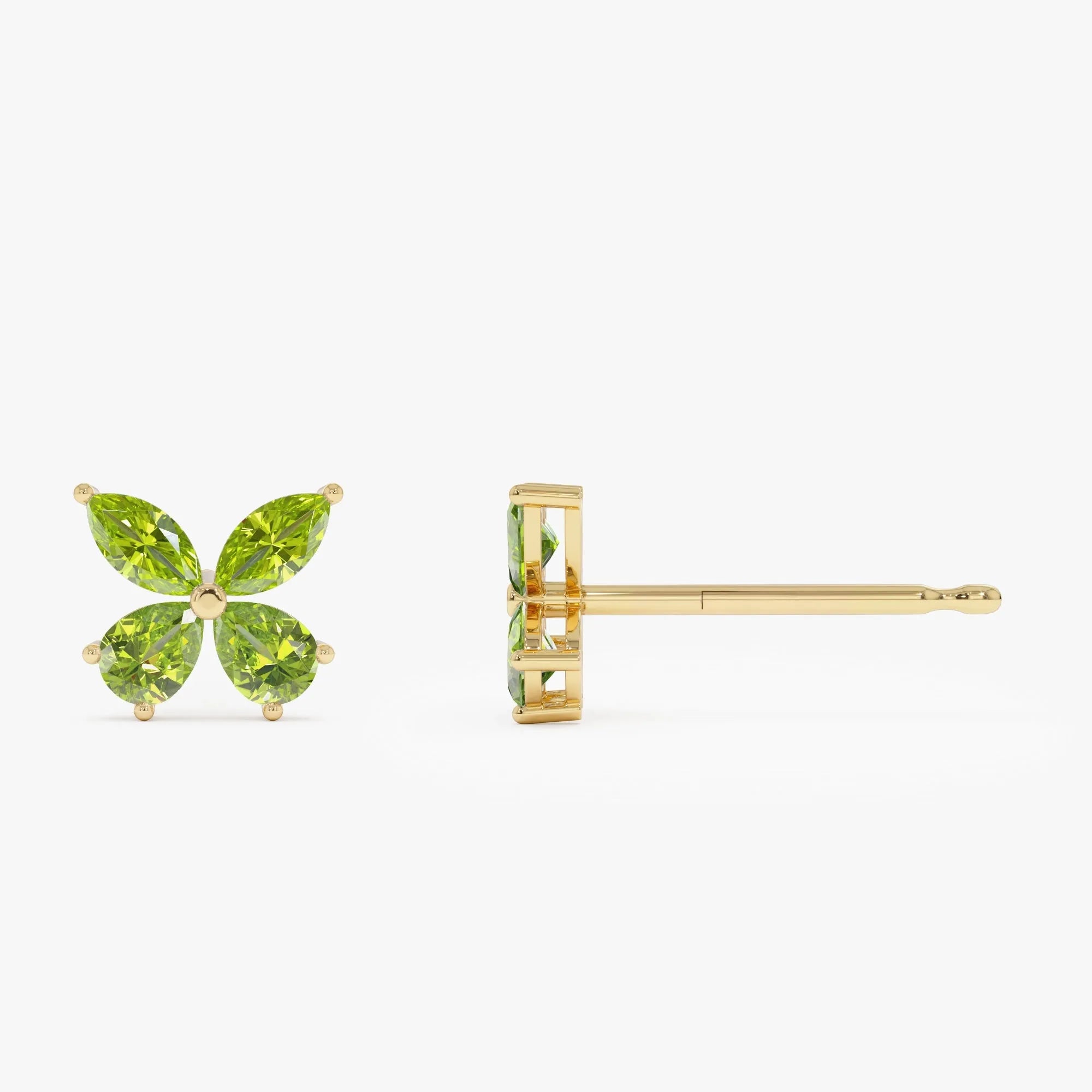 14K Solid Gold Marquise and Pear Cut Peridot Butterfly Stud Earrings 1.40ctw
