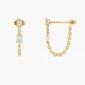 14k Gold Diamond Mixed Cut Baguette Pear and Round Chain Dangle Earrings 0.35 ctw
