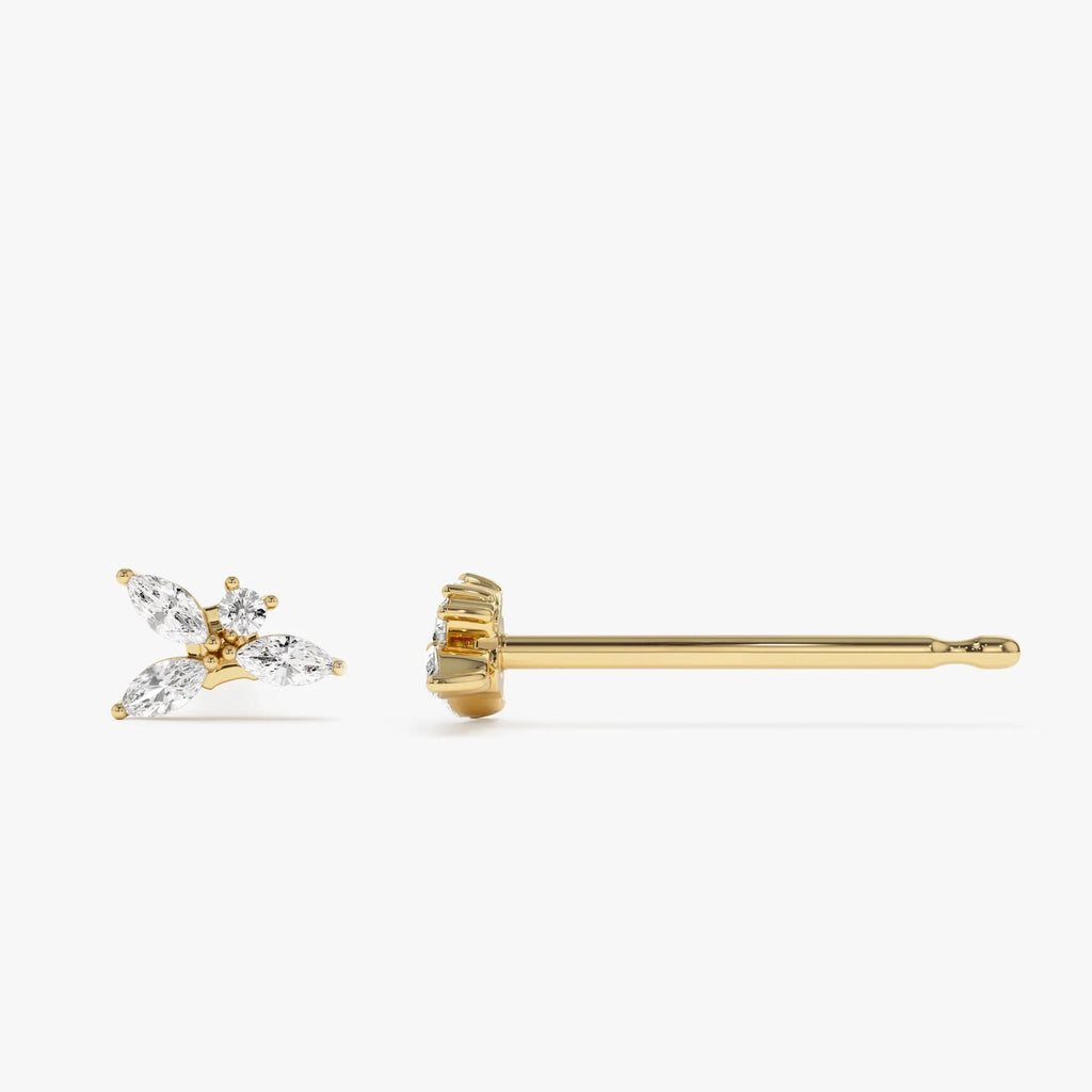 14k Gold Diamond Marquise and Round Cut Cluster Stud Earrings 0.20 ctw