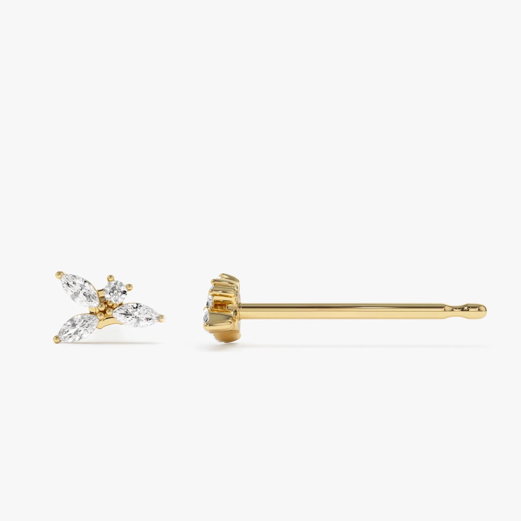14k Gold Diamond Marquise and Round Cut Cluster Stud Earrings 0.20 ctw