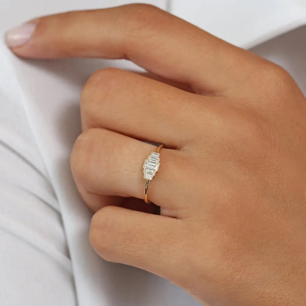 14K Gold Step Cut Baguette Diamond Channel Set Ring 0.38 Ctw
