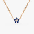 14k Solid Gold Round Sapphire 0.12 CTW and Diamond 0.04 CTW Flower Charm Necklace Prong Setting