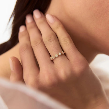 14k Solid Gold Round Diamond Stackable Clover Cluster Ring 0.20 ctw