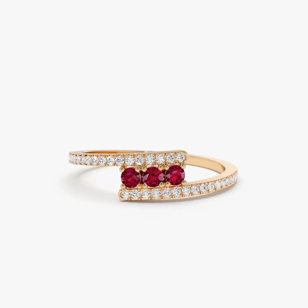 14k Gold Diamond and Ruby Round Cut Crossover Ring 0.30 ctw