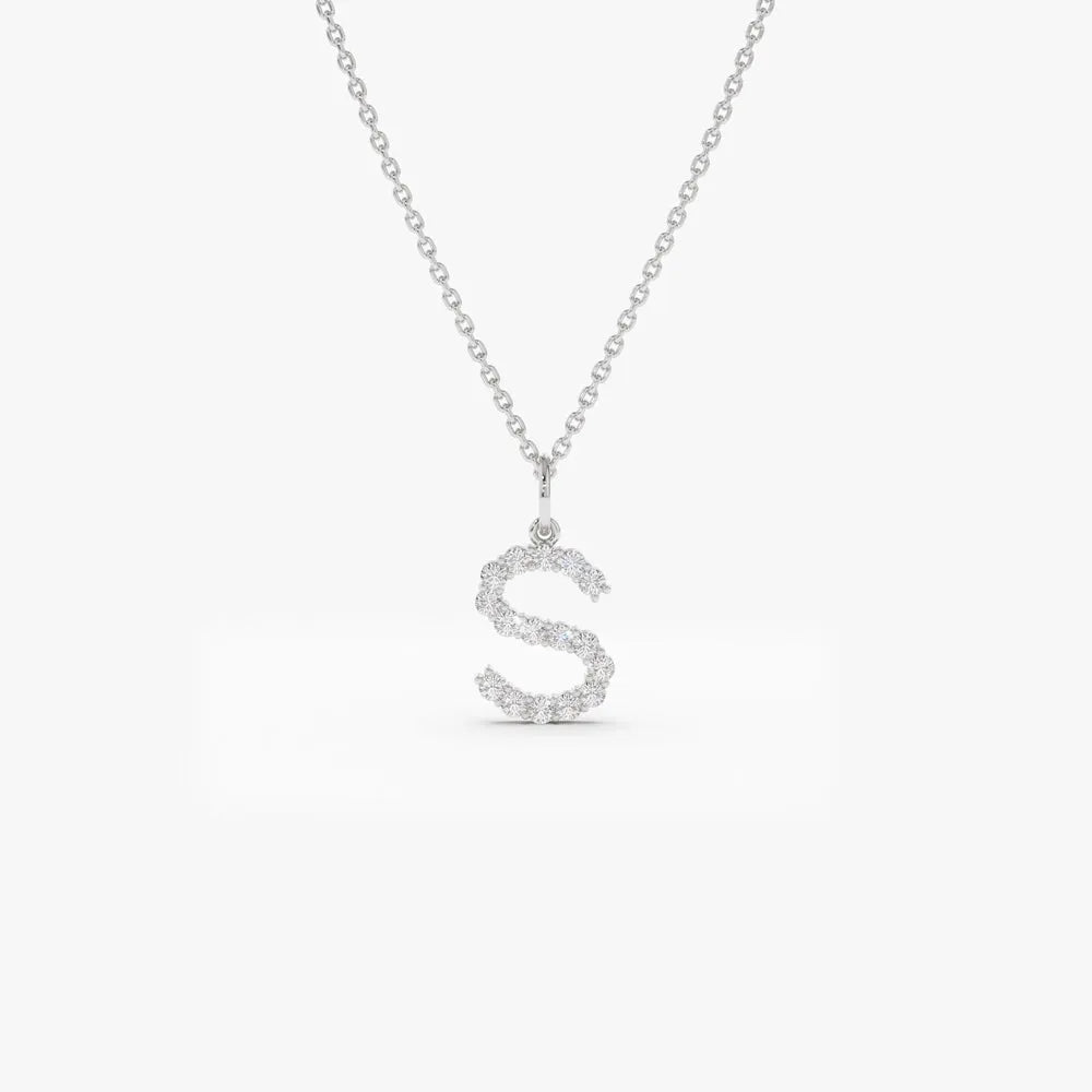 14K Solid Gold Round Diamond Medium Initial Letter Pendant Necklace 0.30ctw