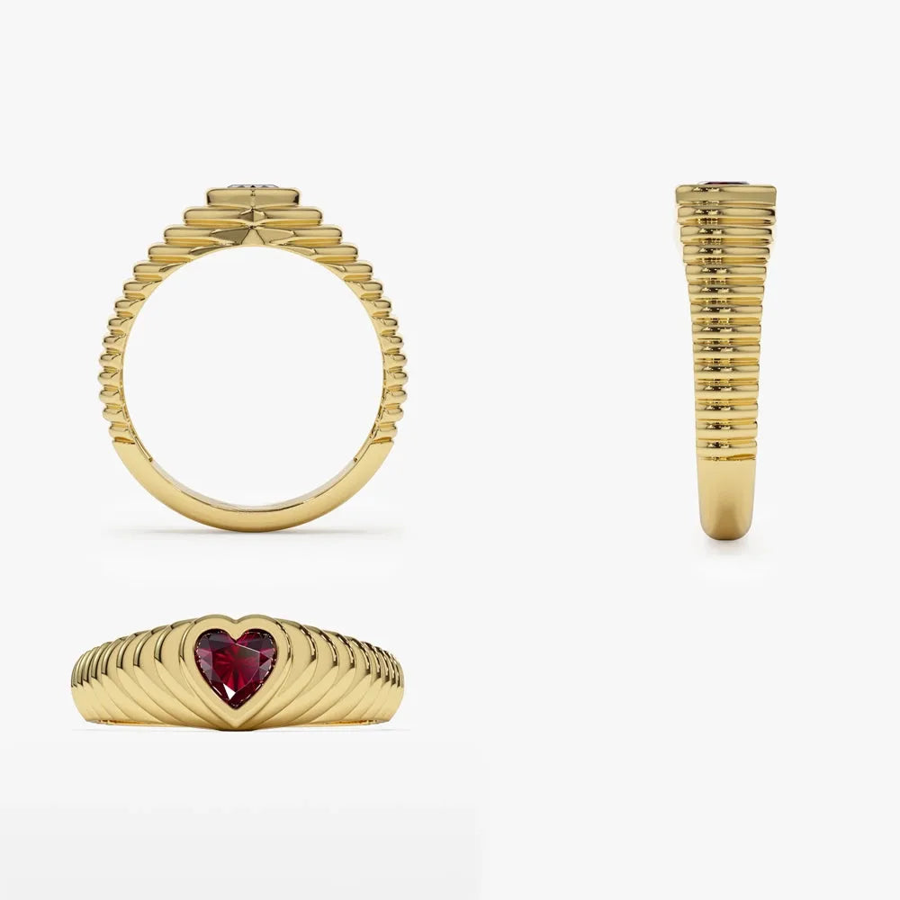 14K Solid Gold Heart Shape Garnet 0.40 Carat Beveled Ring