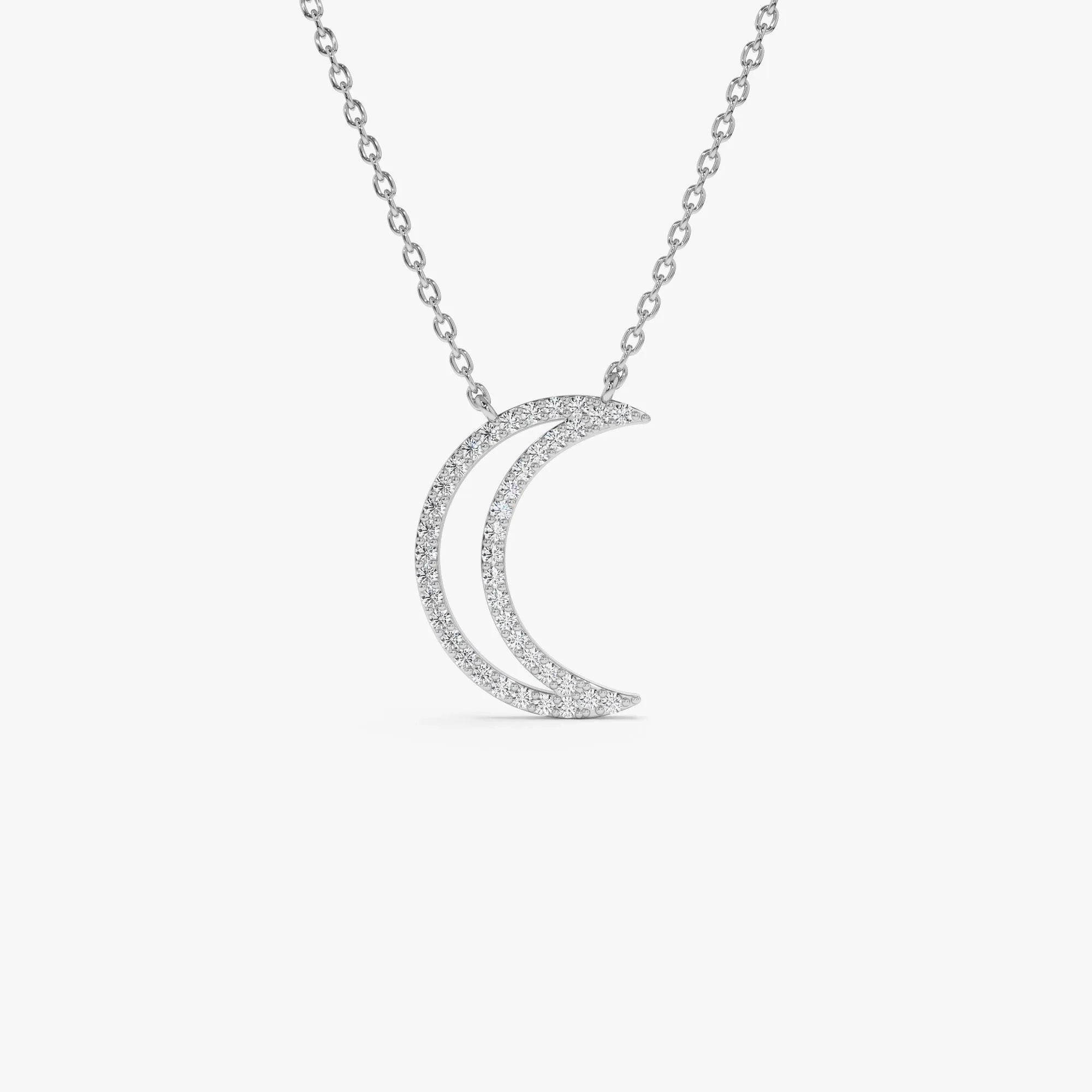 14K Solid Gold 0.15 CTW Round Diamond Moon Outline Necklace