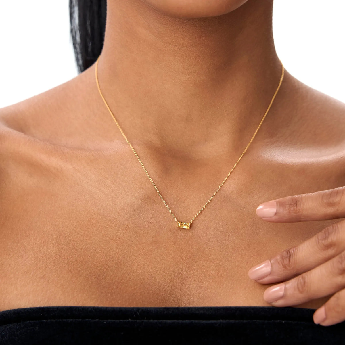 14k Solid Gold Citrine Baguette Birthstone Necklace 0.40 Carat