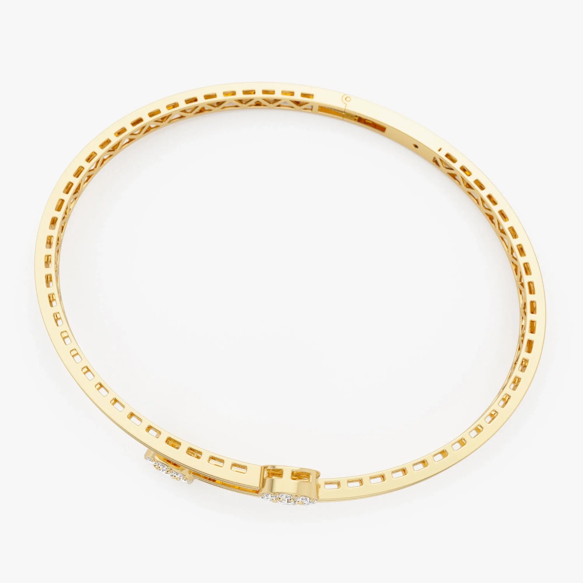 14K Solid Gold 0.90 CTW Round Diamond Crossover Bangle