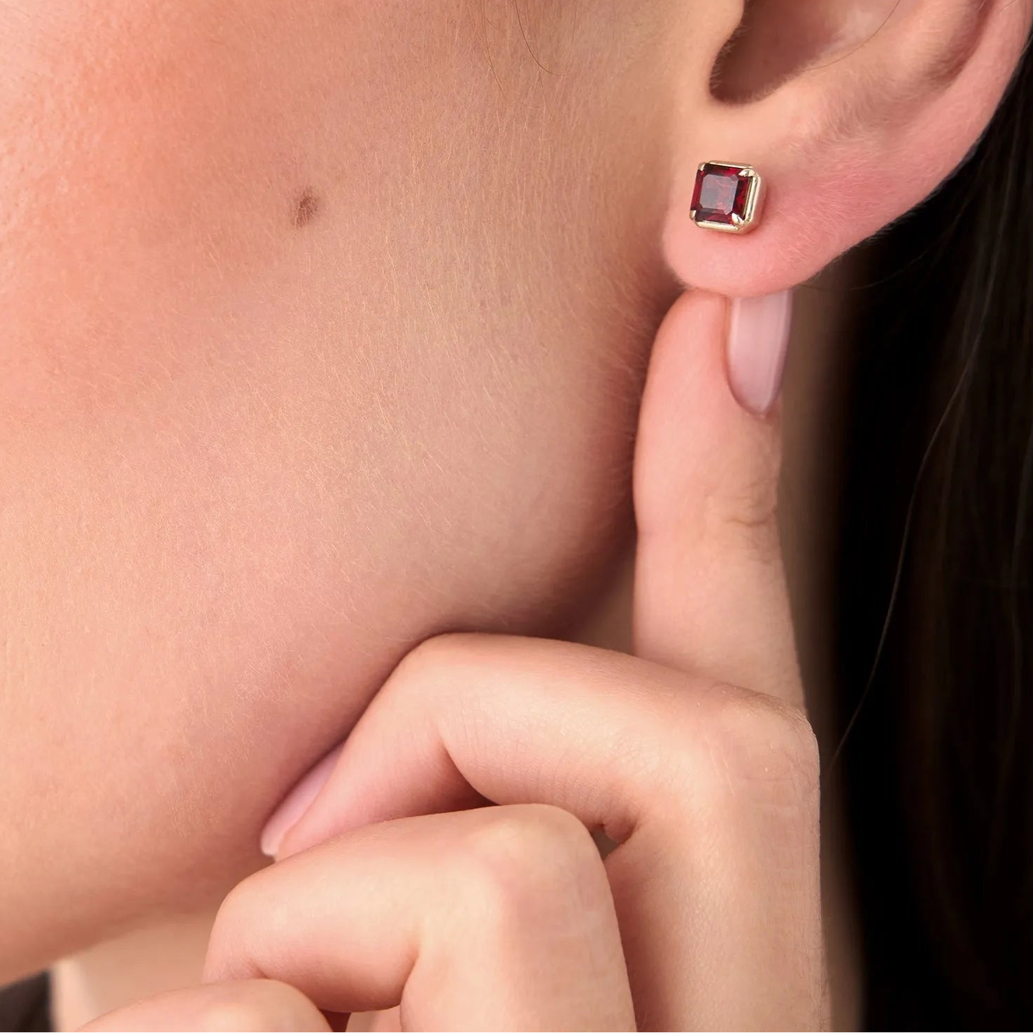 14K Solid Gold Asscher Cut Garnet Stud Earrings 1.70ctw