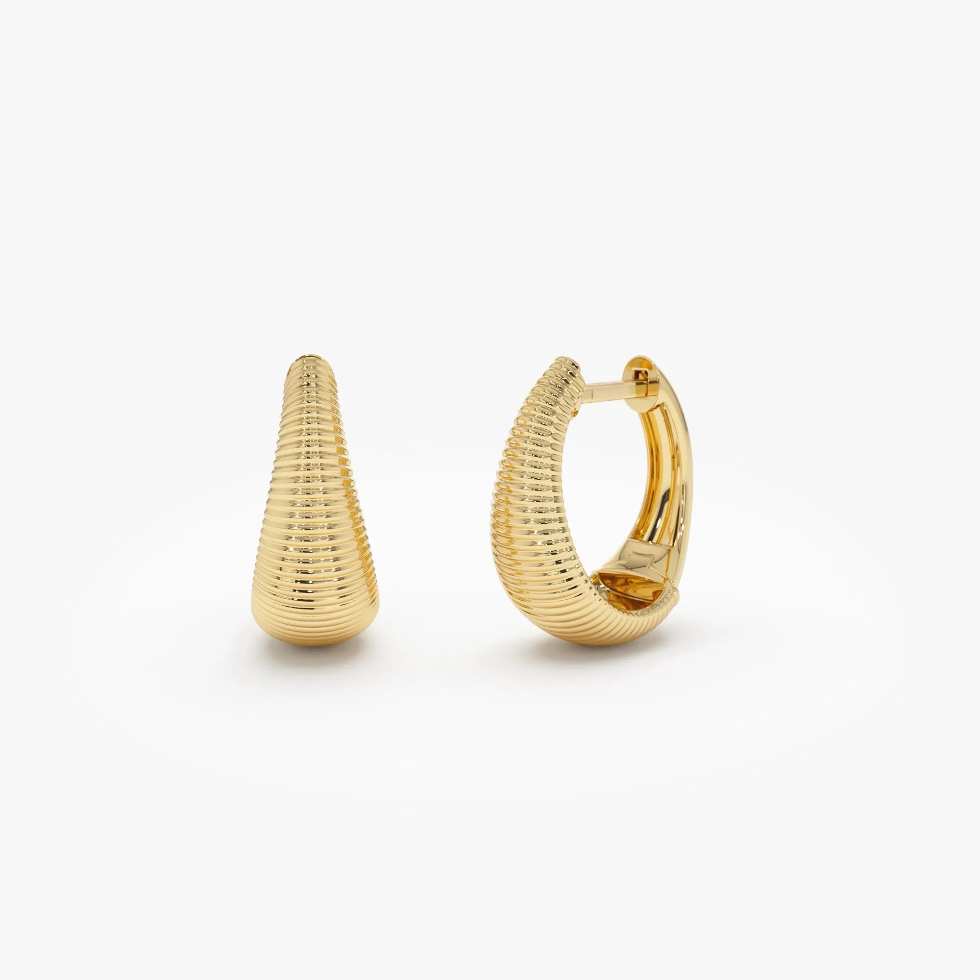 14k Gold Ribbed Teardrop Graduated Hoop Earrings 13mm 6.5mm Width