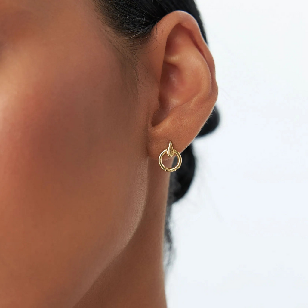 14k Gold Circle Drop Earrings 12.5mm Round Shape