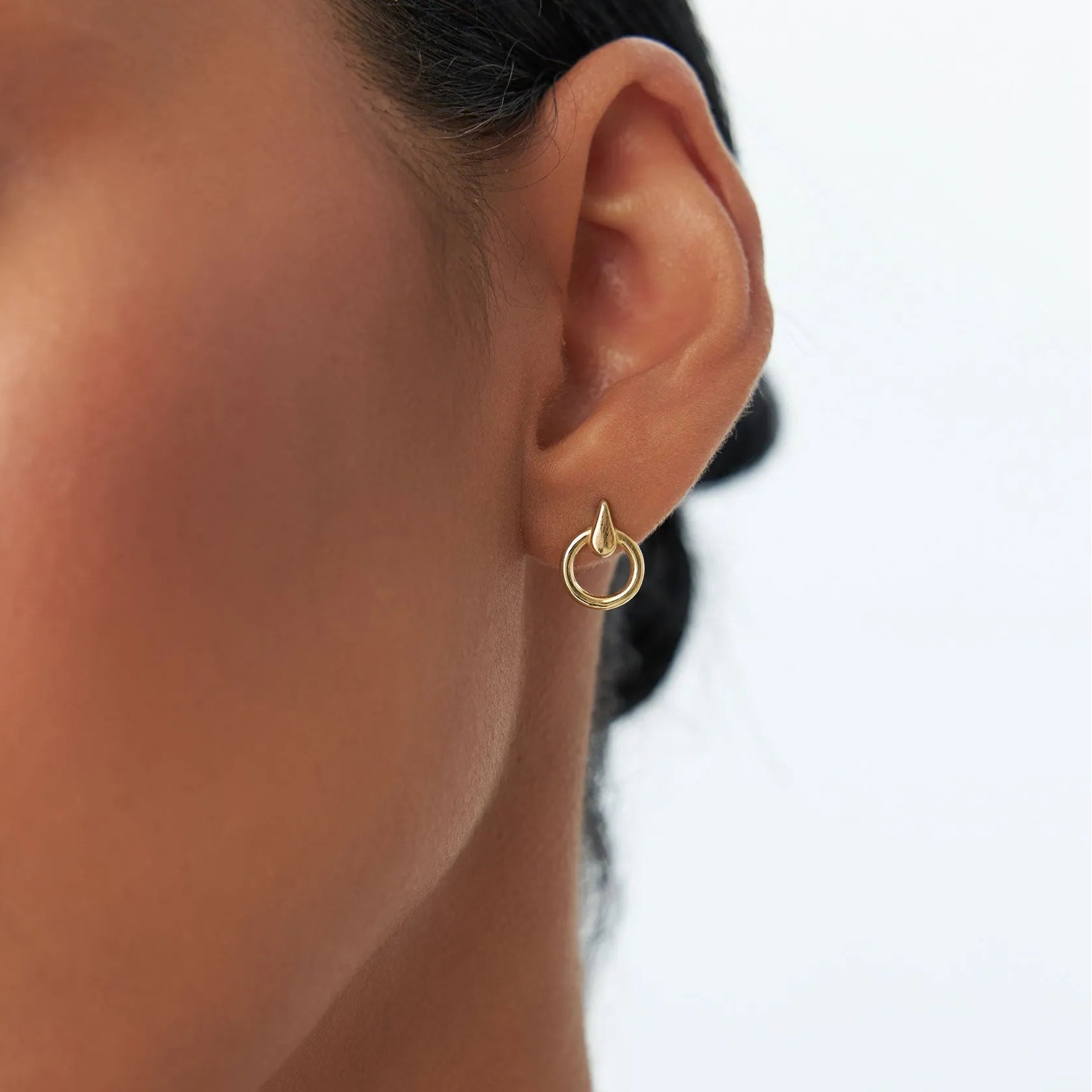 14k Gold Circle Drop Earrings 12.5mm Round Shape