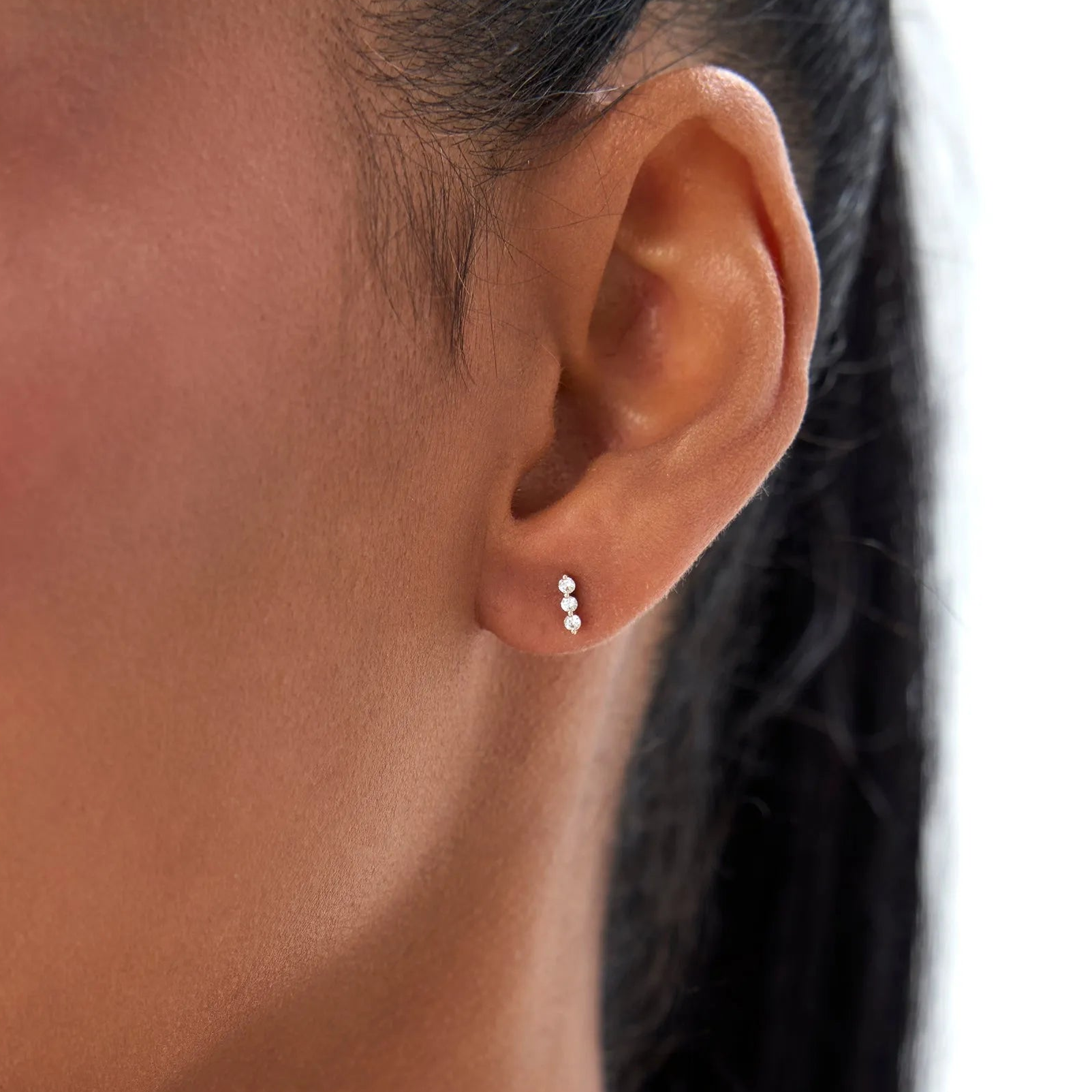 14k Gold Diamond Round Cut Triple Bar Stud Earrings 0.12 ctw