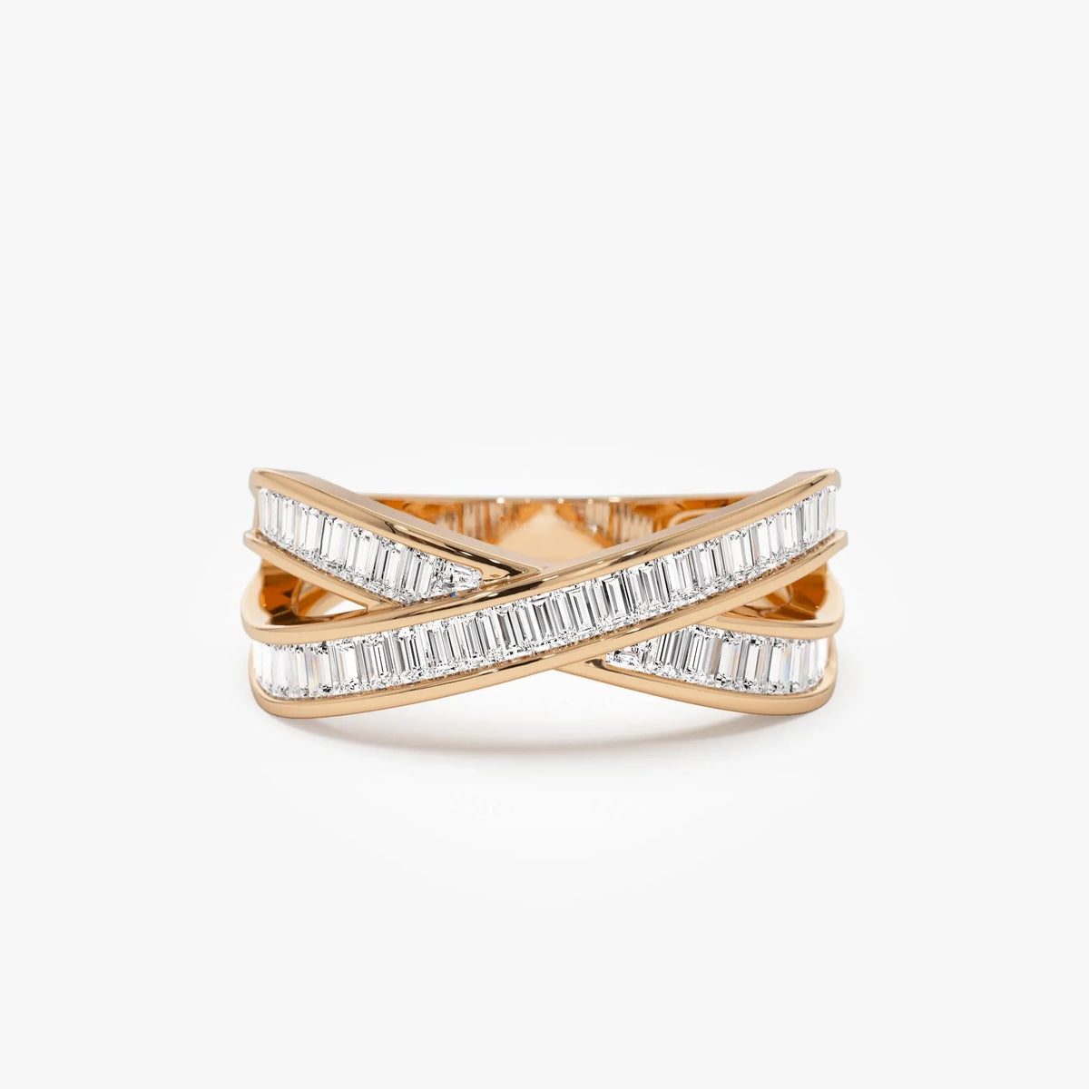 14K Solid Gold Baguette Diamond 0.79 Carat Channel Setting Crossover Band