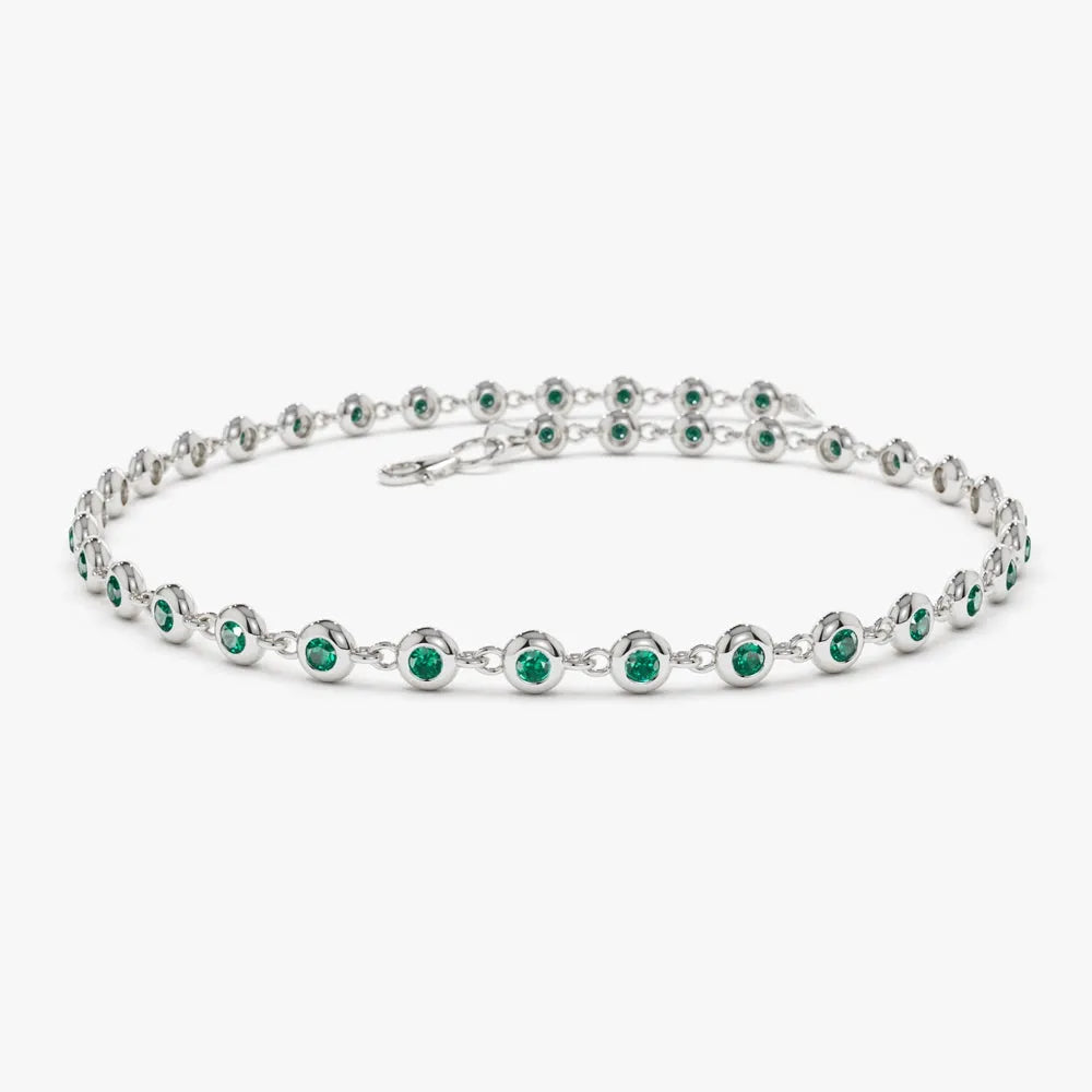 14k Gold 0.80ctw Round Emerald Bezel Set Tennis Bracelet