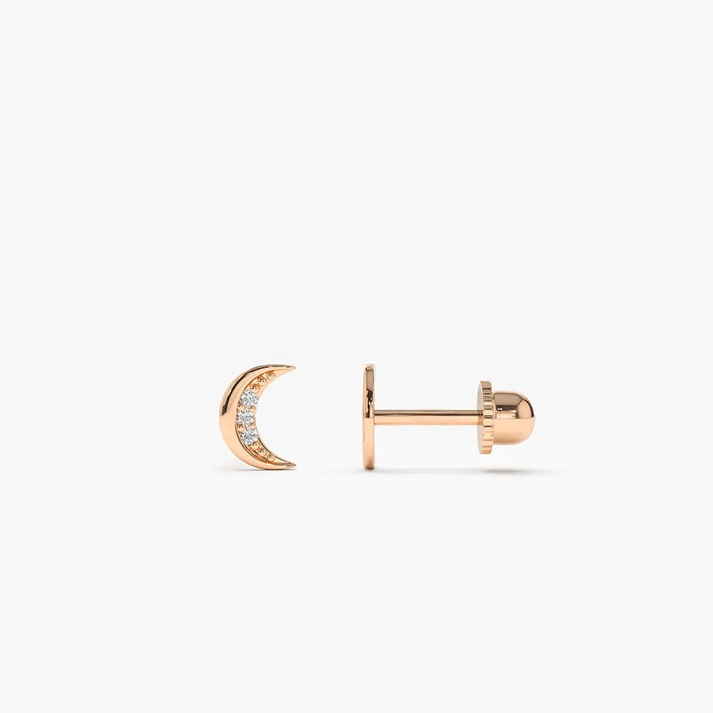 14k Gold Diamond Round Cut Crescent Moon Helix Piercing Single Earring 0.025 ctw