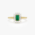 14K Gold Emerald Cut Octagon Emerald Baguette Diamond Halo Ring 0.47 CTW