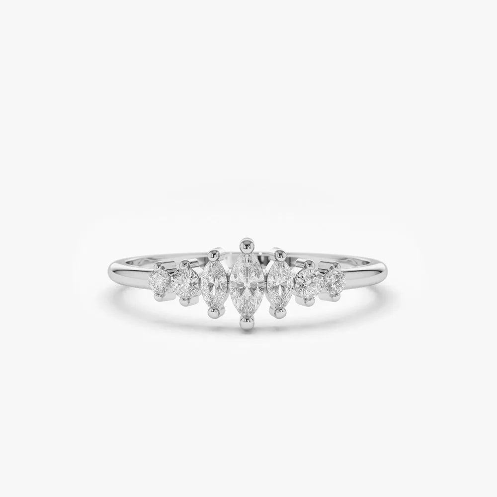 14k Gold Marquise and Round Diamond 0.25 CTW Wedding Band Ring