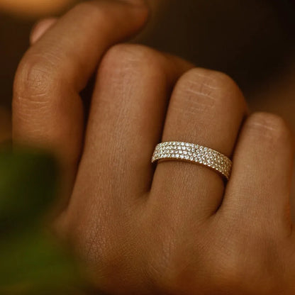 14k Gold Round Diamond 0.68ctw 4 Row Micro Pave Half Eternity Wedding Band