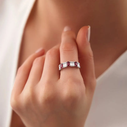 14k Gold Ruby and Diamond Baguette and Round Cut Ring