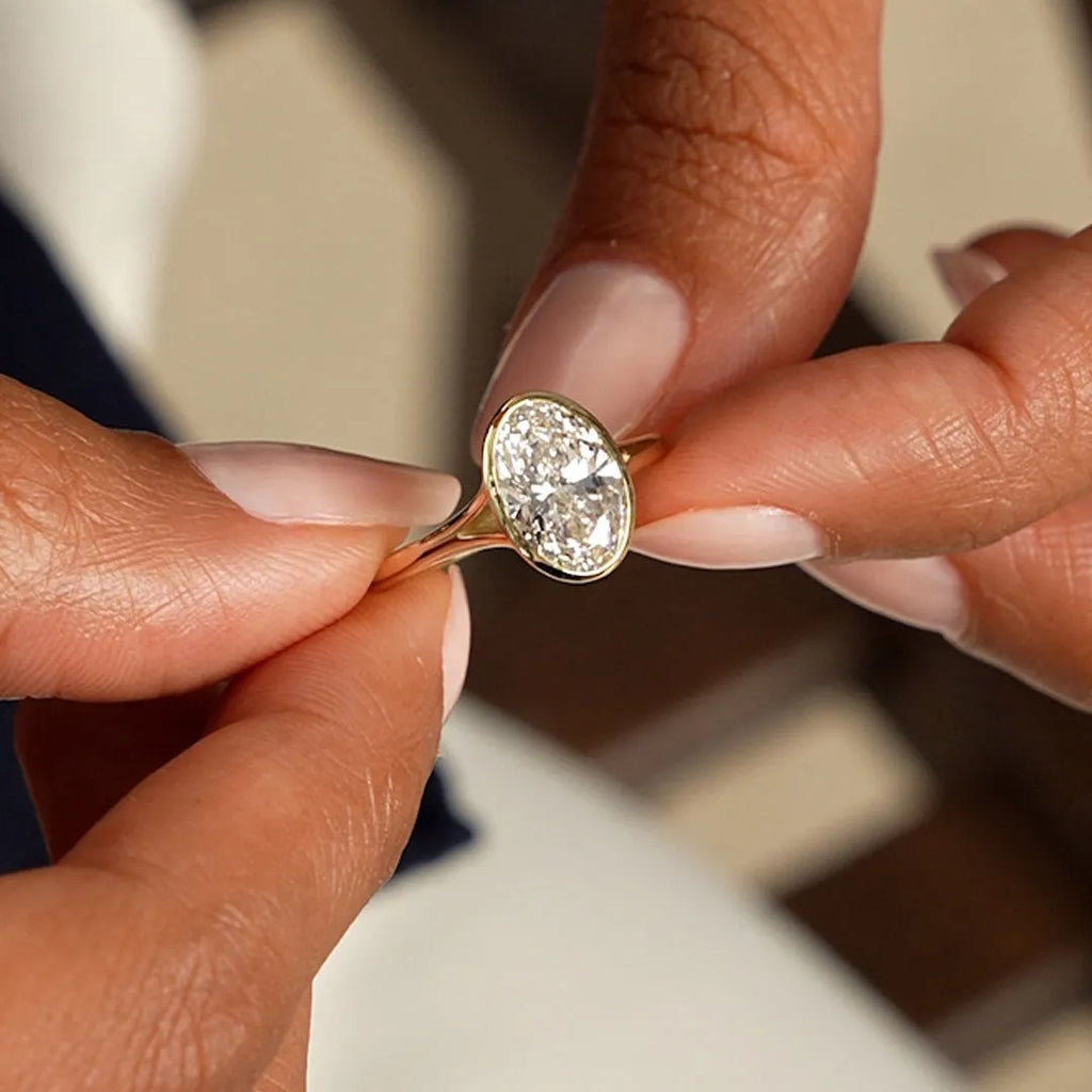 14k Gold 2.00 Carat Lab Grown Diamond Oval Engagement Ring Minimalist Bezel Setting Marcella