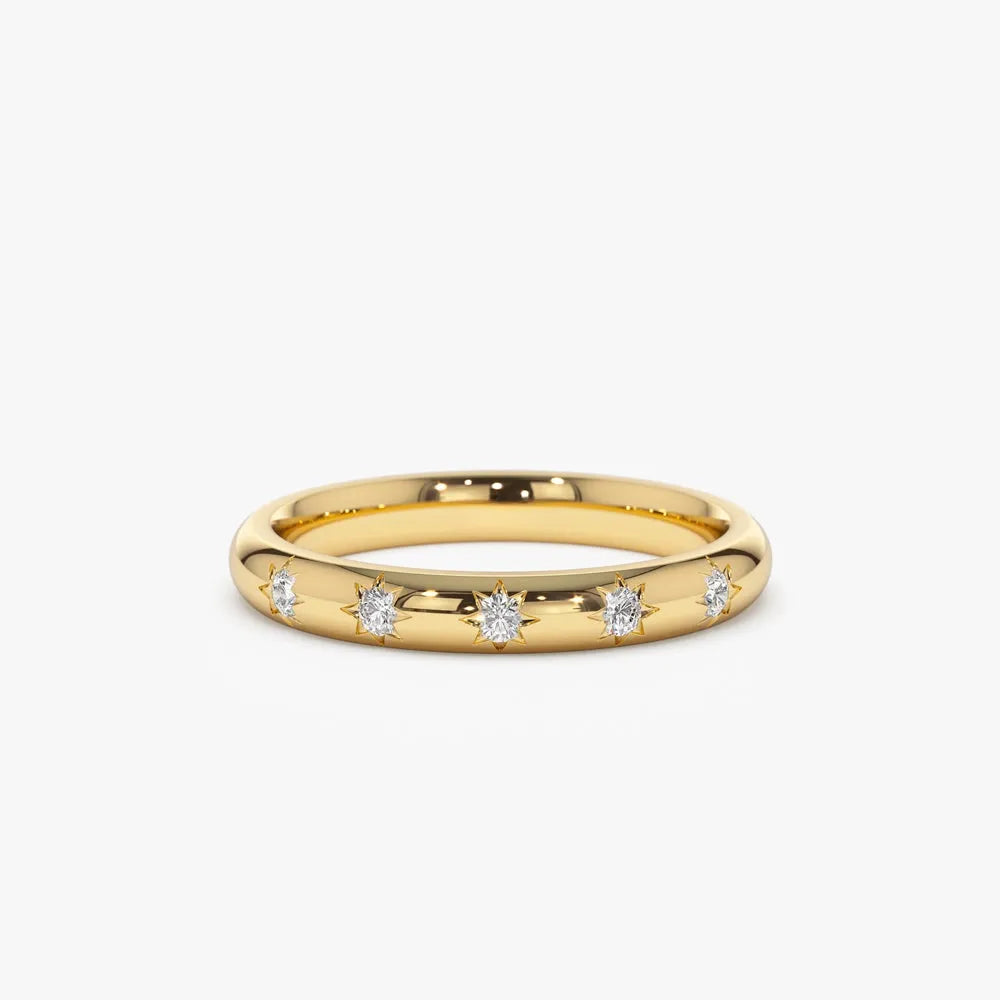 14k Gold Round Diamond 5 Stone Star Setting Ring 0.08 ctw