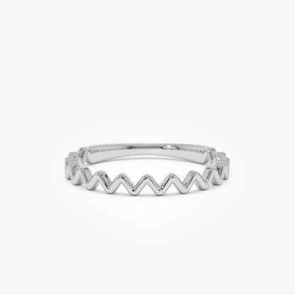 14k Solid Gold High and Low Zig Zag Stackable Band Ring