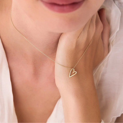 14k Solid Gold Abstract Open Heart Pendant Necklace