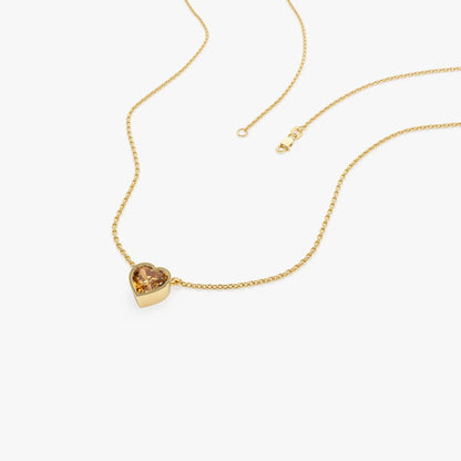 14k Solid Gold Citrine Heart Shaped Layering Necklace 0.40 Carat
