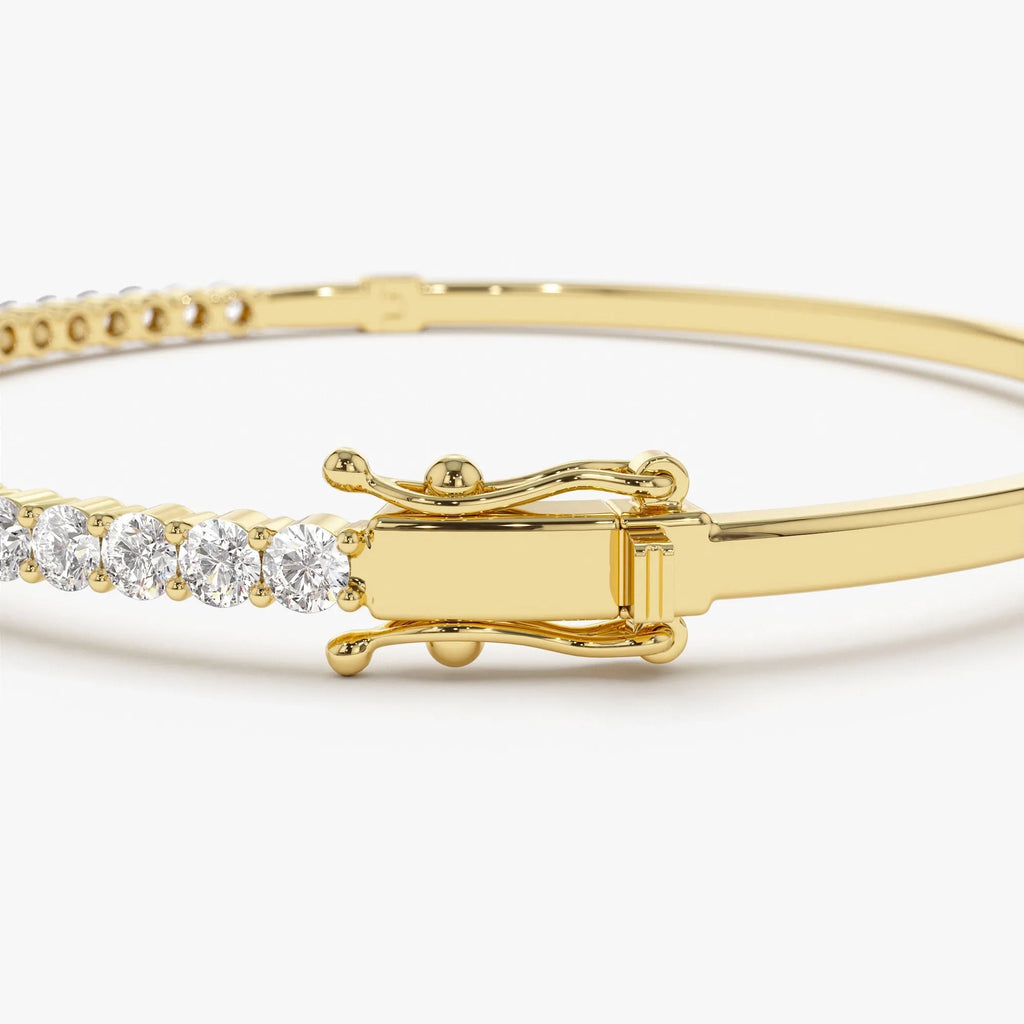 14K Solid Gold 1.55 CTW Round Diamond Prong Set Bangle