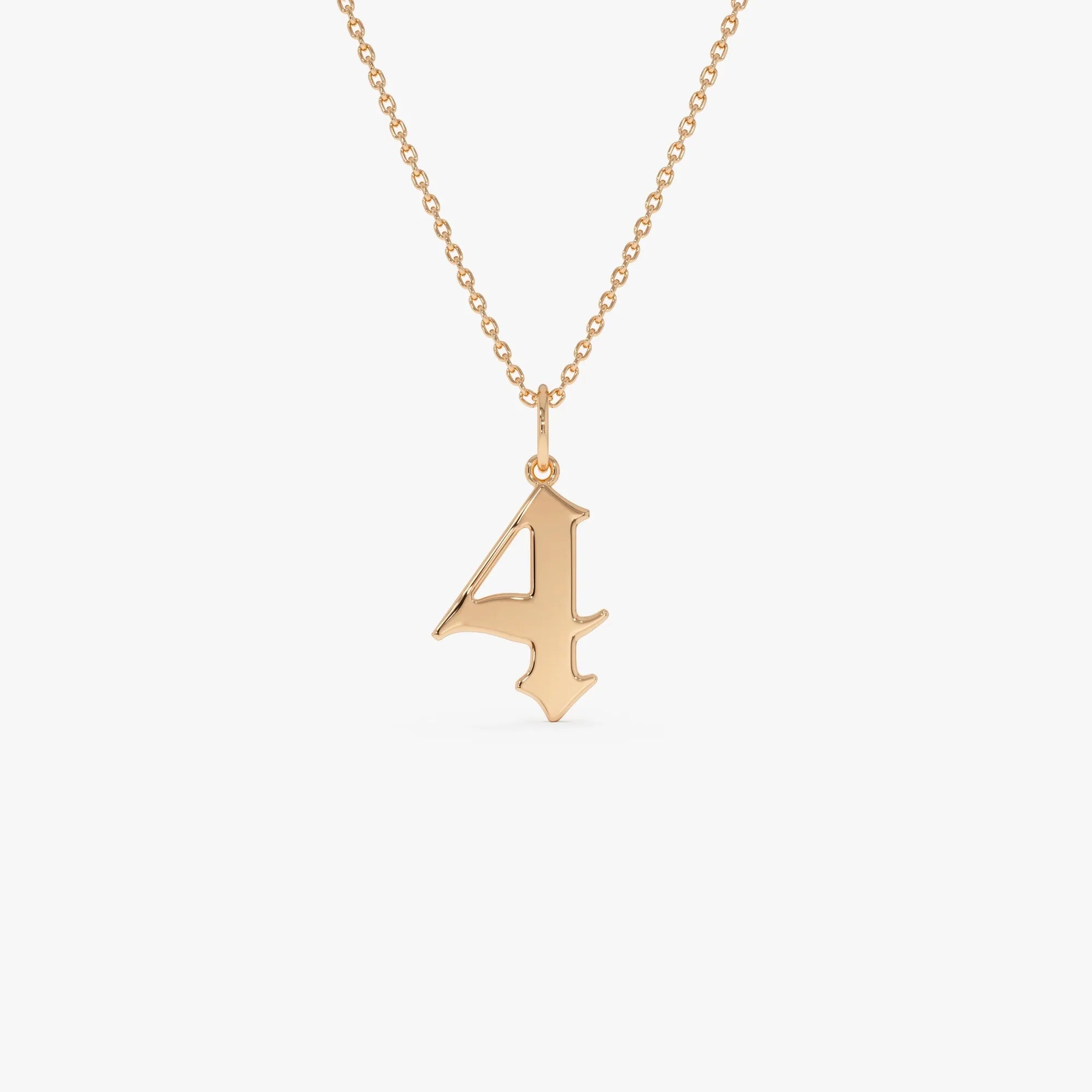 14k Solid Gold Gothic Number Pendant Necklace