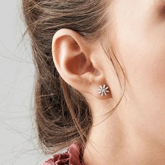 14k Gold Diamond Baguette and Round Cut Floral Stud Earrings 0.45 ctw