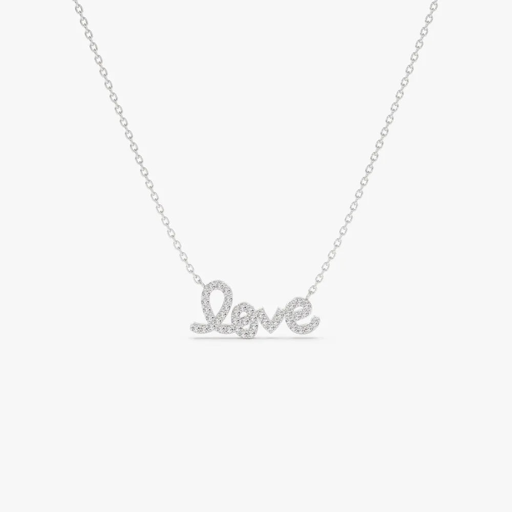 14K Solid Gold Round Diamond Love Pendant Necklace Prong Setting 0.21ctw