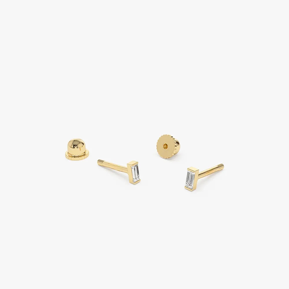 14k Gold Diamond Baguette Cut Helix Piercing Single Earring 0.05 ctw
