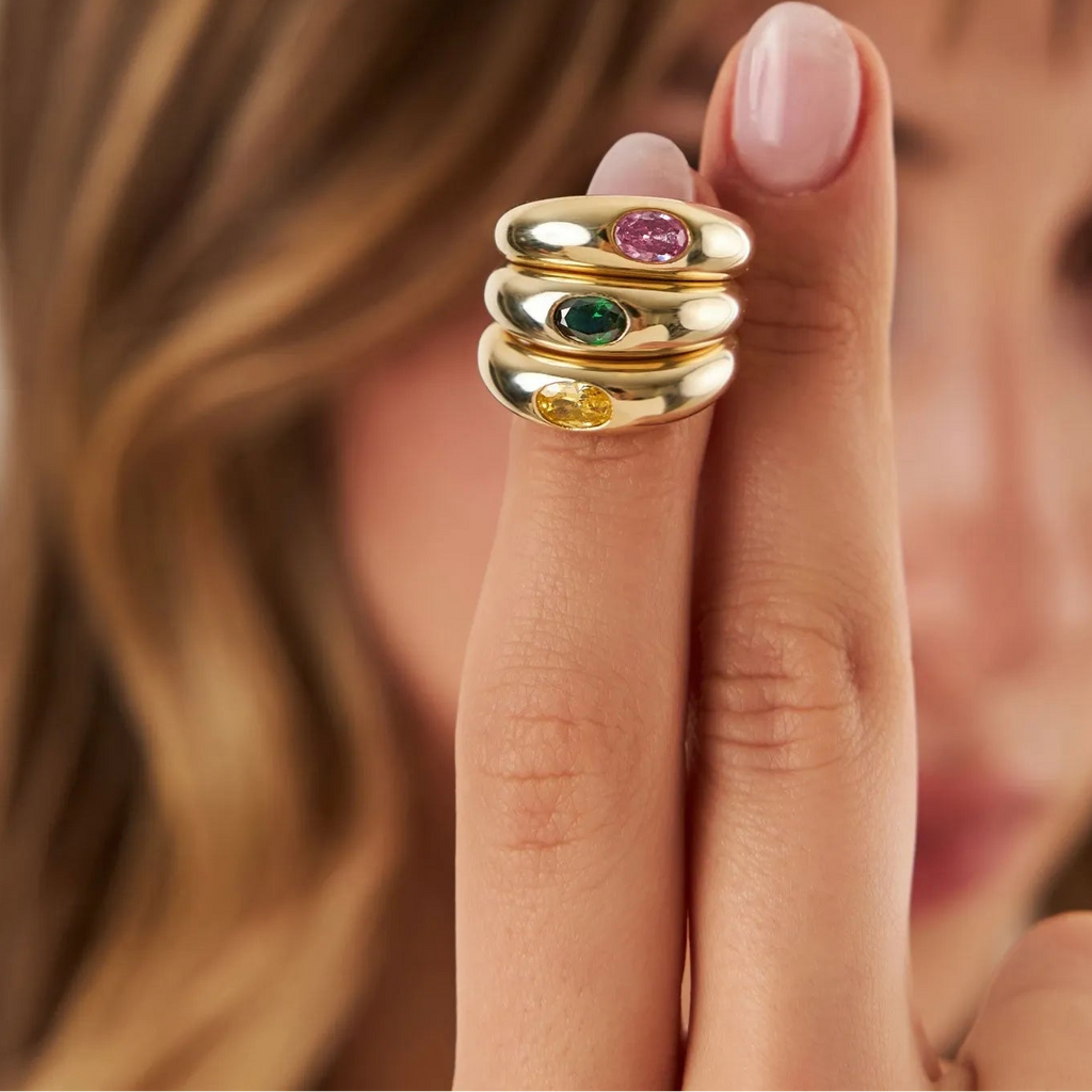 14k Gold Pink Sapphire Oval Cut Flush Set Dome Ring 0.45 ctw