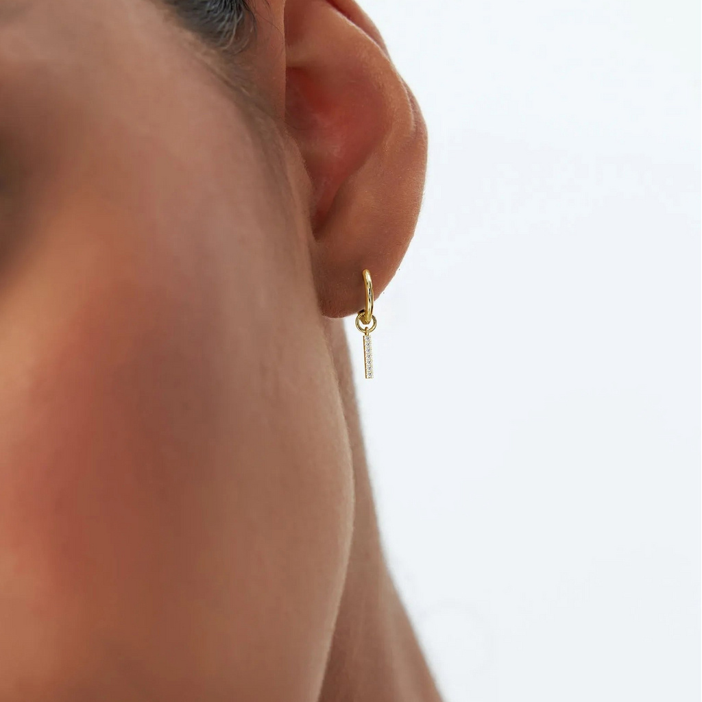 14k Gold Diamond Bar Charm for Hoop Earrings 0.03 ctw
