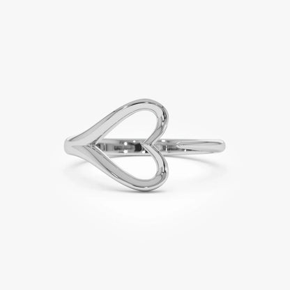 14k Gold Heart Outline Ring 10.25mm Wide Minimalist Statement Band