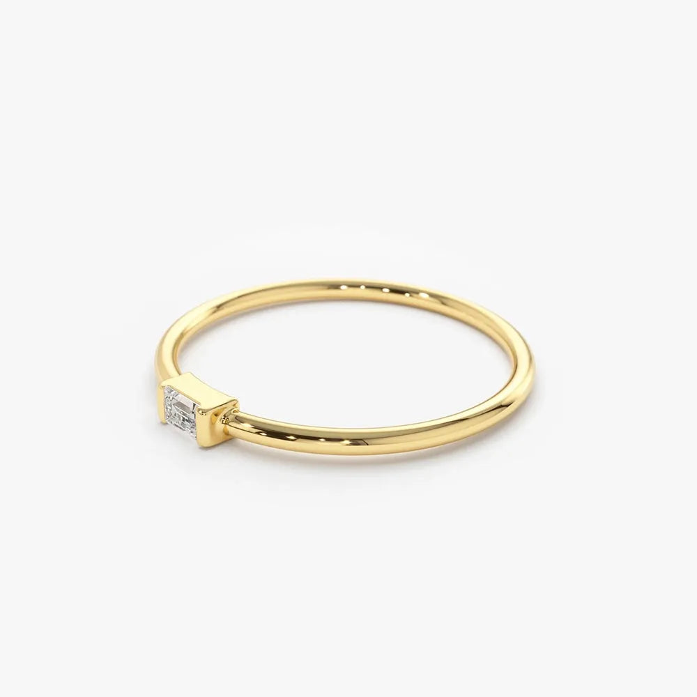 14K Solid Gold Baguette Diamond Solitaire Stacking Ring 0.06ctw
