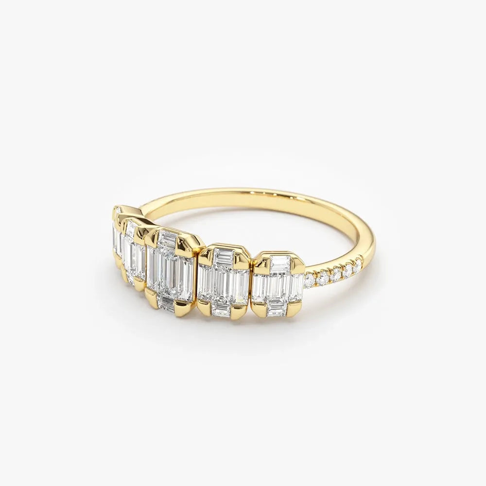 14K Gold 0.71 Carat Graduating Baguette and Round Diamond Ring