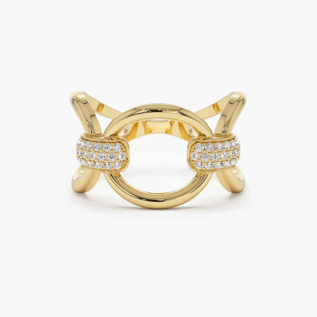14K Solid Gold Round Diamond 0.23 Carat Horsebit Pave Setting Ring