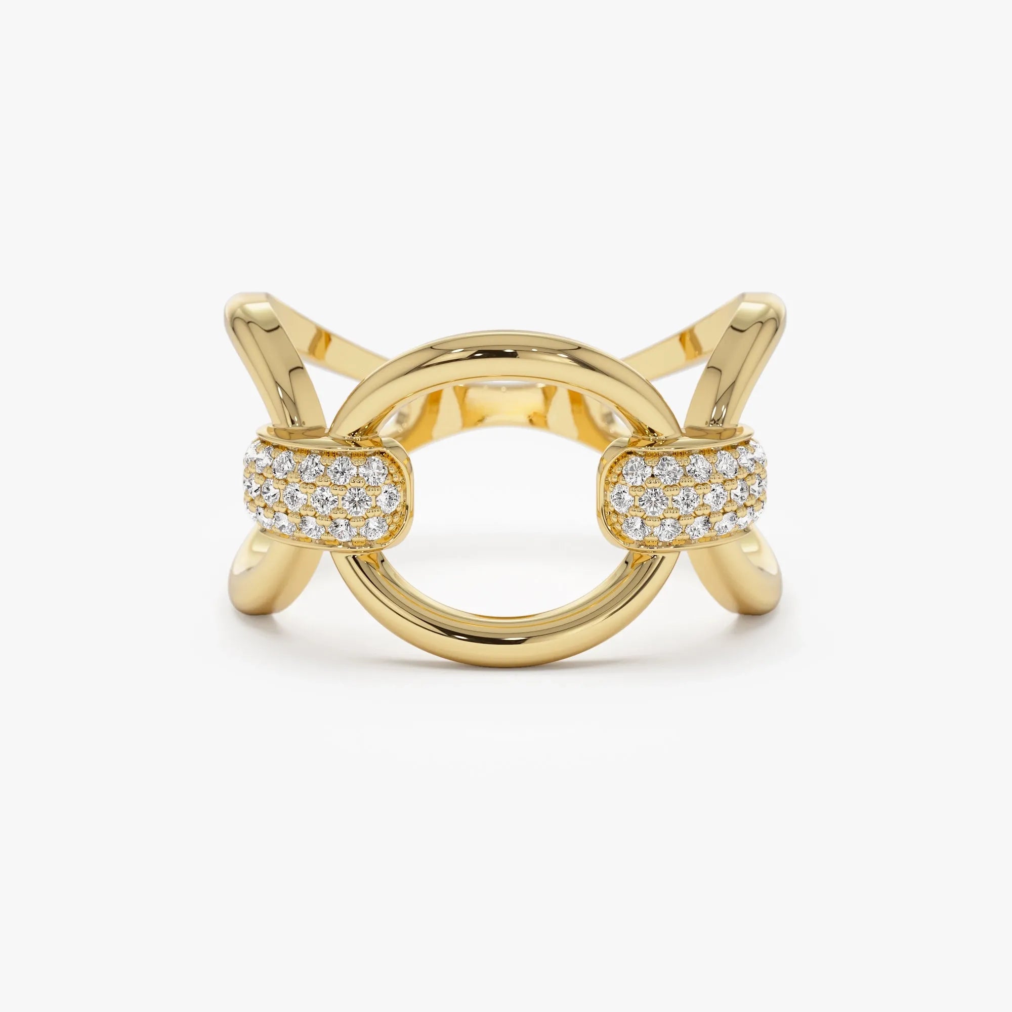 14K Solid Gold Round Diamond 0.23 Carat Horsebit Pave Setting Ring
