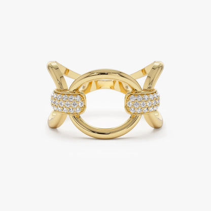 14K Solid Gold Round Diamond 0.23 Carat Horsebit Pave Setting Ring