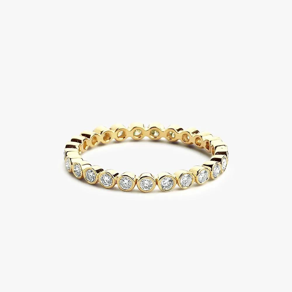 14K Gold Round Brilliant Cut Diamond Bezel Set Eternity Ring
