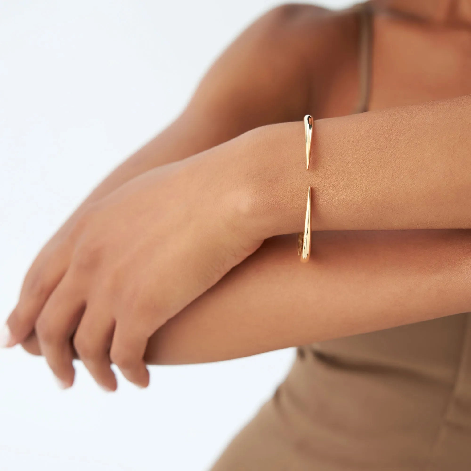 14K Solid Gold Wide Claw Cuff Bangle Bracelet