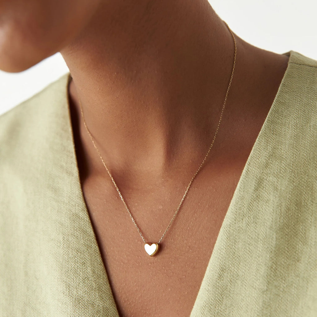 14k Solid Gold Puffed Heart Slider Pendant Necklace
