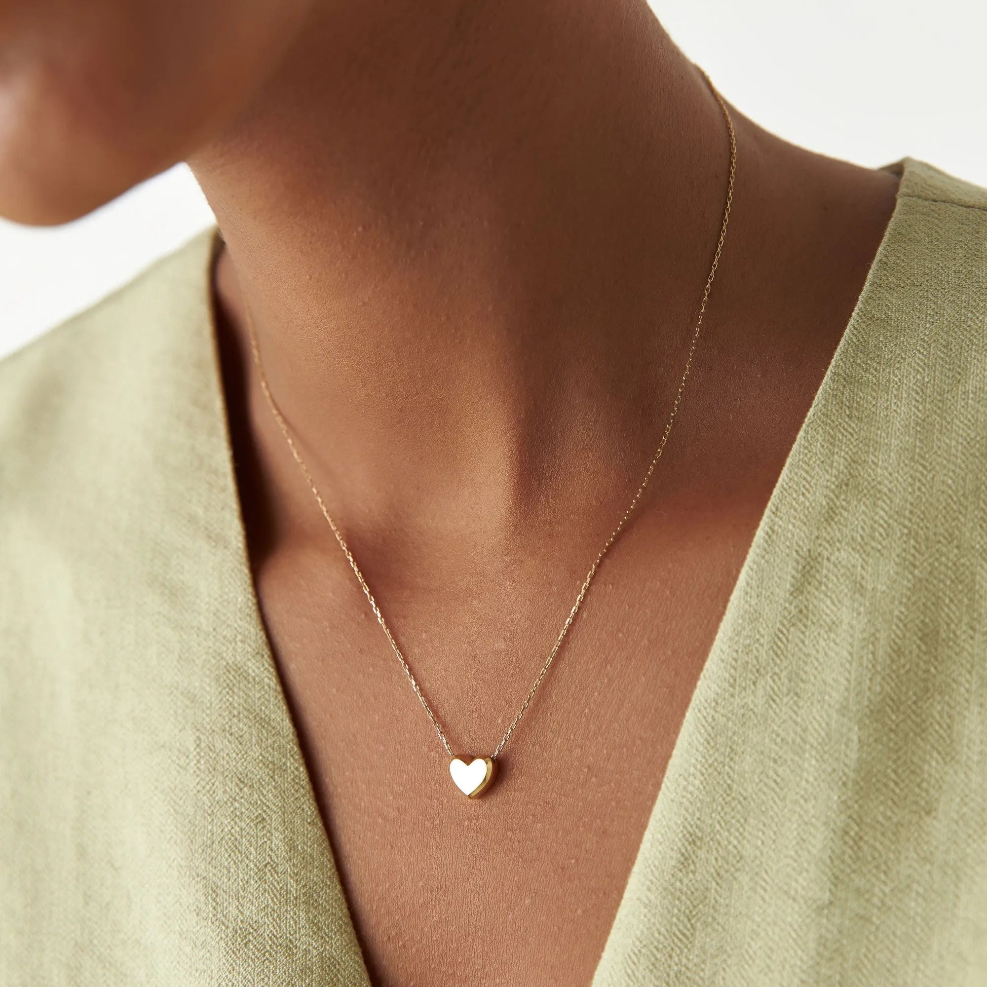 14k Solid Gold Puffed Heart Slider Pendant Necklace