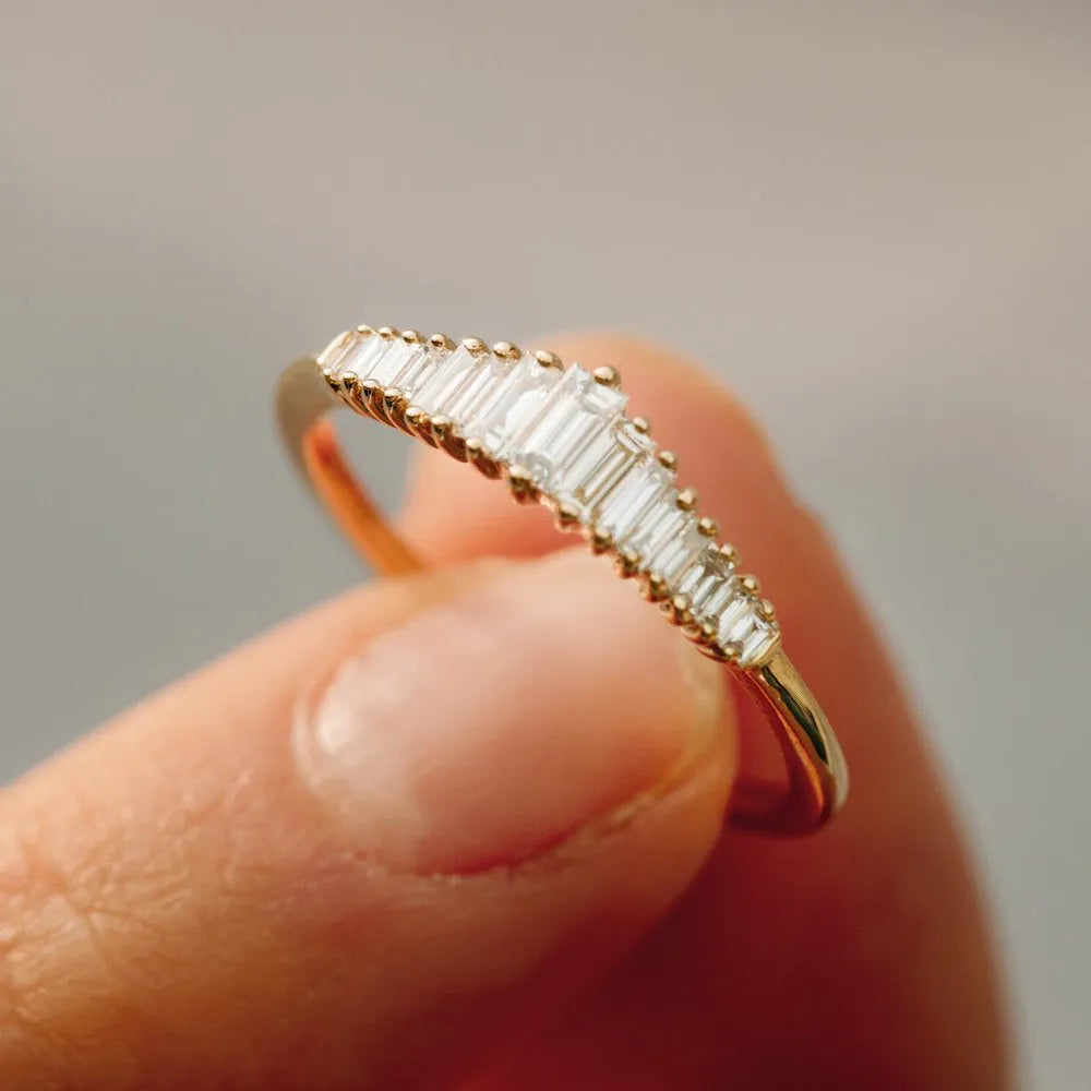 14K Gold Tapered Baguette Diamond Tiara Ring 0.30ctw Prong Setting